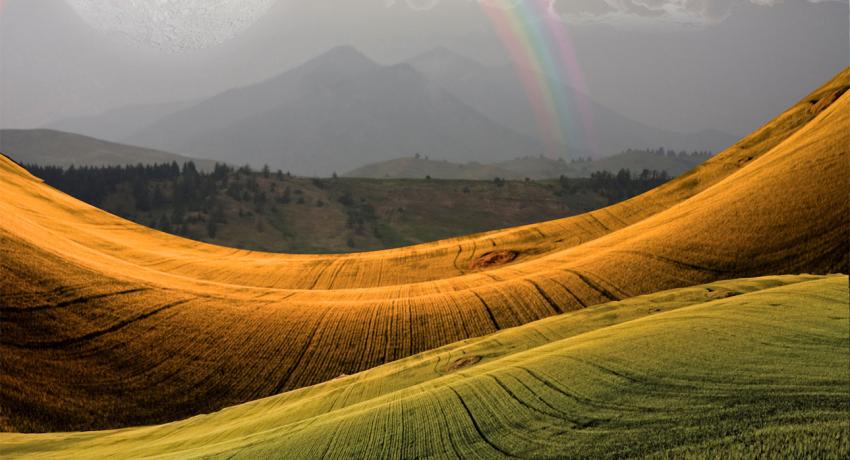 Rolling hills with a rainbow for the journey